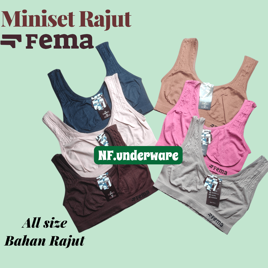 3 pcs Miniset Rajut FEMA / Sport Bra Remaja Dewasa Free Size bahan Rajut Premium