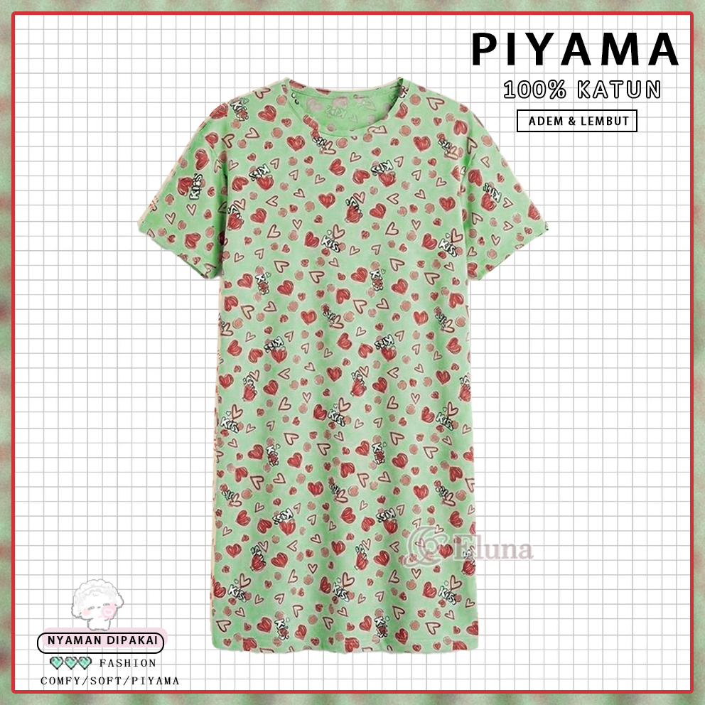 Eluna Baju Tidur Full Print Motif Kiss Love | Daster Santai Remaja Dewasa Bahan Kaos Melar Nyaman