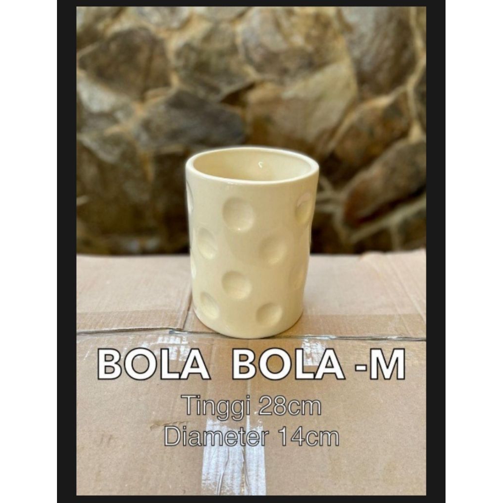 Vas Keramik Polos Putih Minimalis Bola-Bola Medium Tinggi 28cm Diameter 14cm Dekorasi Toko Bunga Gro