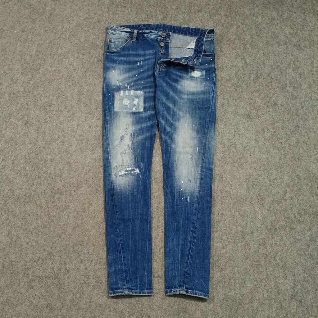 Celana slim fit jeans panjang pria DSQUARED size 31 second ripped jeans