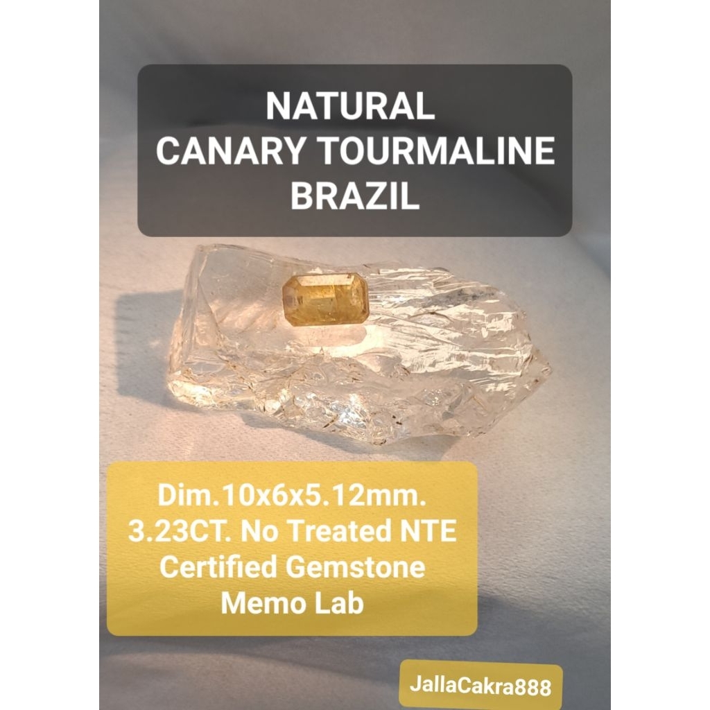 Batu Natural CANARY TOURMALINE BRAZIL No Treated Plus Gemstone Memo GLI Lab Untuk cincin permata pri