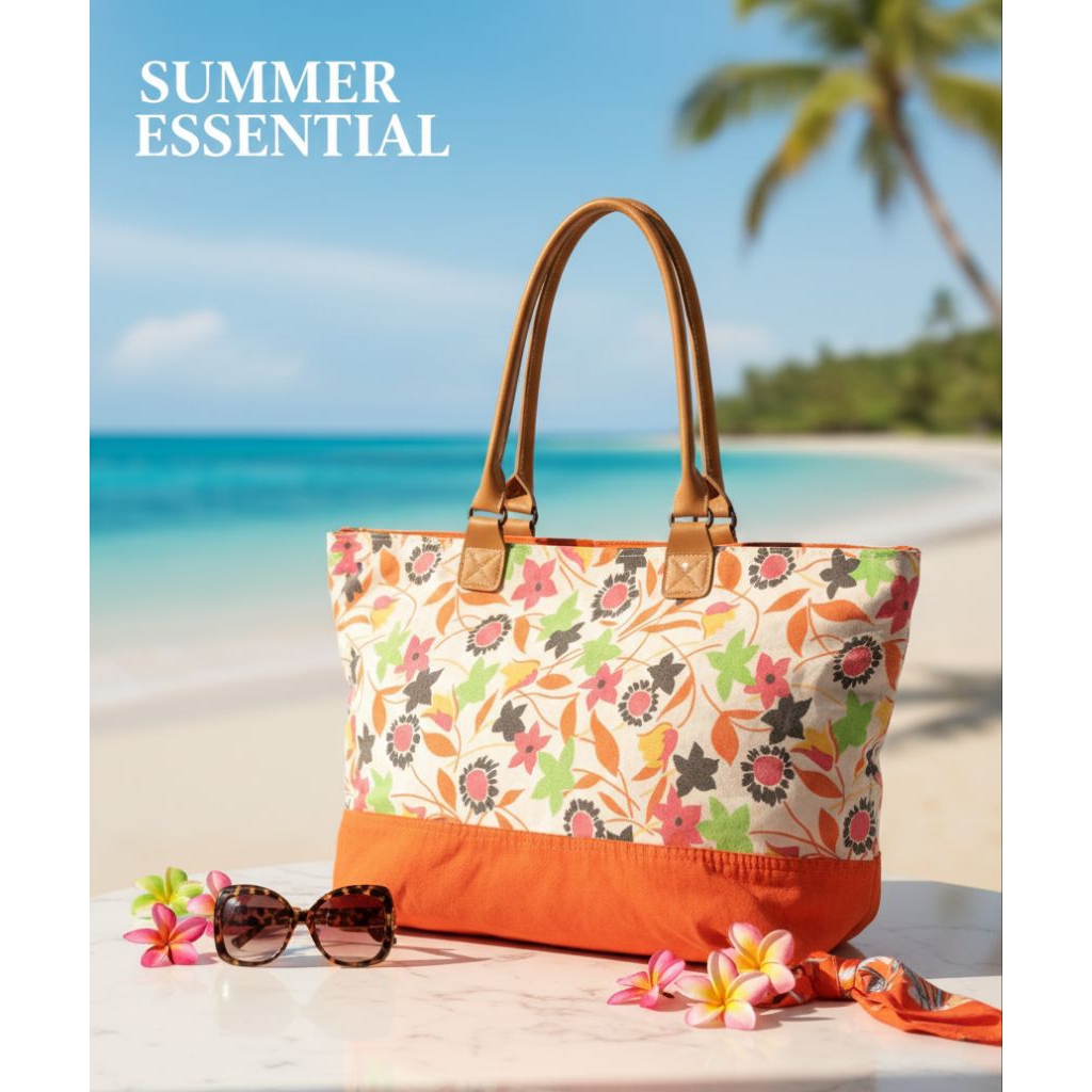 Tas pergi/tas baju/tas barang/tas tote/totebag besar motif tropical cantik/tas pantai PRELOVED