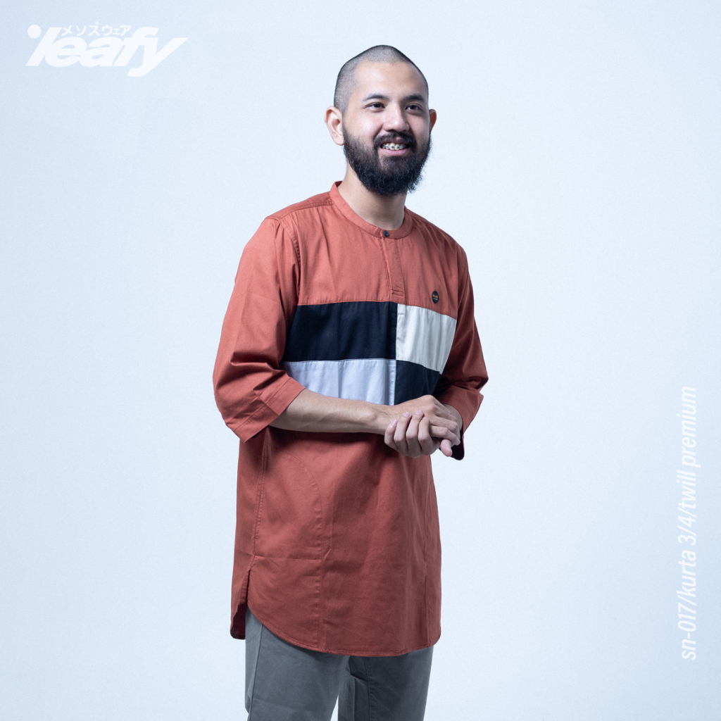 LEAFY SN-017 I BAJU KOKO KURTA PRIA LENGAN 3/4 MOTIF KOMBINASI BAHAN TWILL PREMIUM