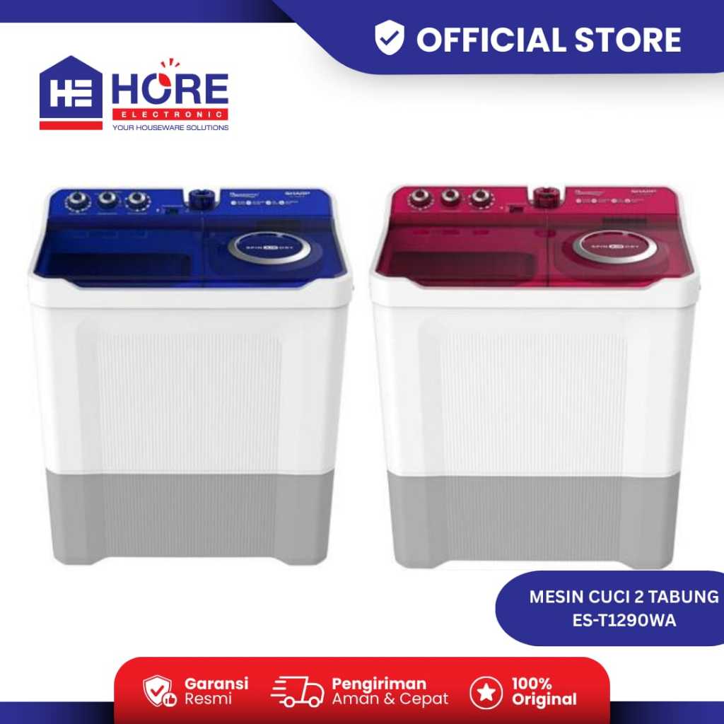 MESIN CUCI SHARP ES T1290WA BL/RD SHARP MESIN CUCI 2 TABUNG ES T1290WA BL /RD 12KG