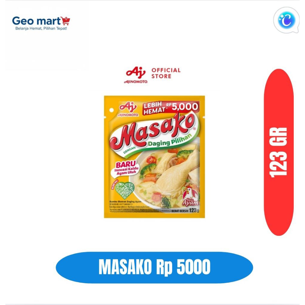 Penyedap Rasa Masako Rasa Ayam 123 gr Kemasan Rp 5000