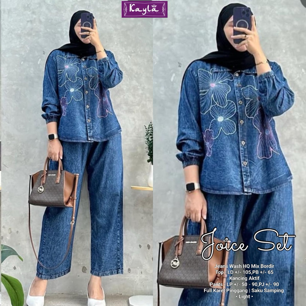 JOICE JESICA SET BY KAYLA SHERIN SET BY MORENA SETCEL ONESET SETELAN WANITA JEANS WASH PREMIUM LD 12