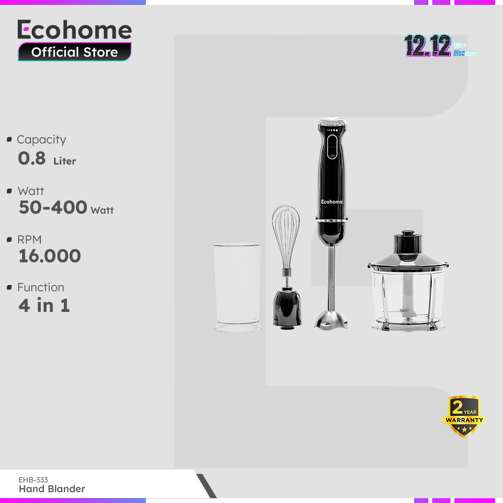 ECOHOME Hand Blender EHB333 Blender Praktis Multifungsi Low Watt 0.8L Capacity Strong Titanium Blade