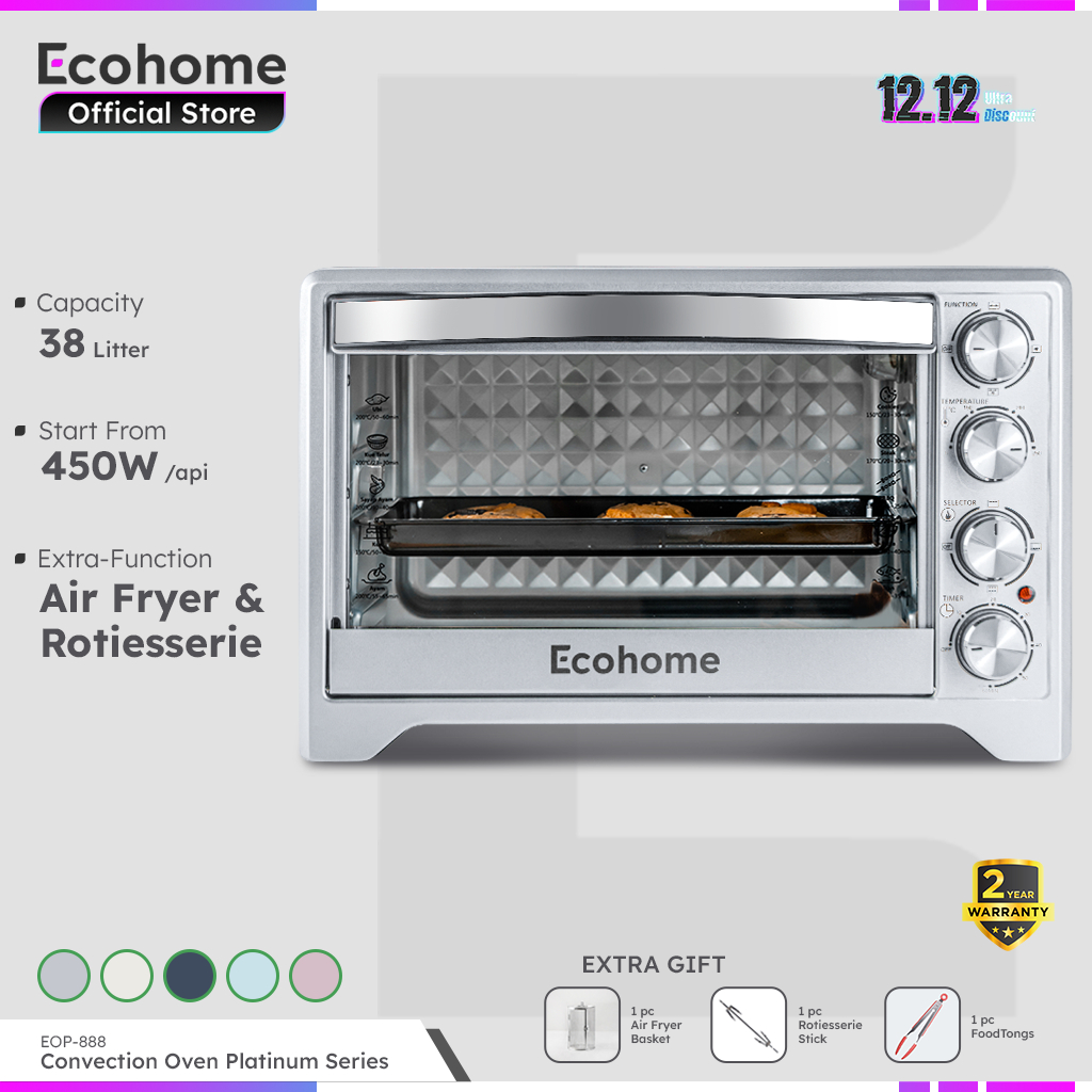 ECOHOME Oven Platinum Series EOP888 38L Capacity Low Watt with Air Fryer and Rotisserie Function