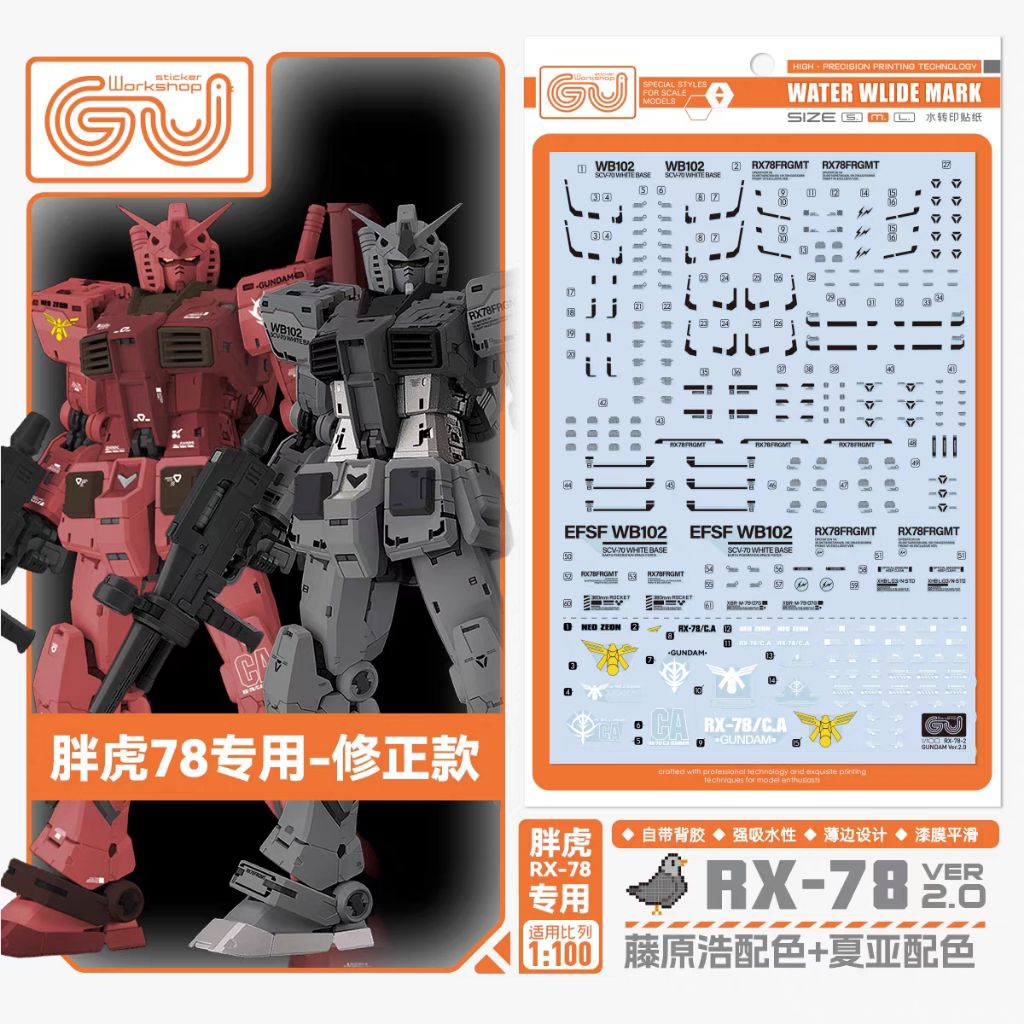 RG 1/100 RX-78-2 GUNDAM VER. 2.0 CHAR AZNABLE / HIROSHI FUJIWARA FAT CAT WATER DECAL GUGU STUDIO