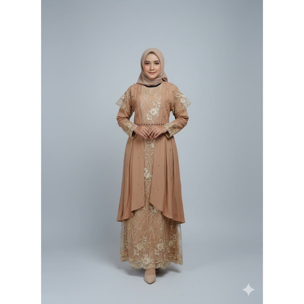 Dress Wanita Brukat Brokat Jumbo Syari Muslimah Cantik Elegan Pesta Terbaru