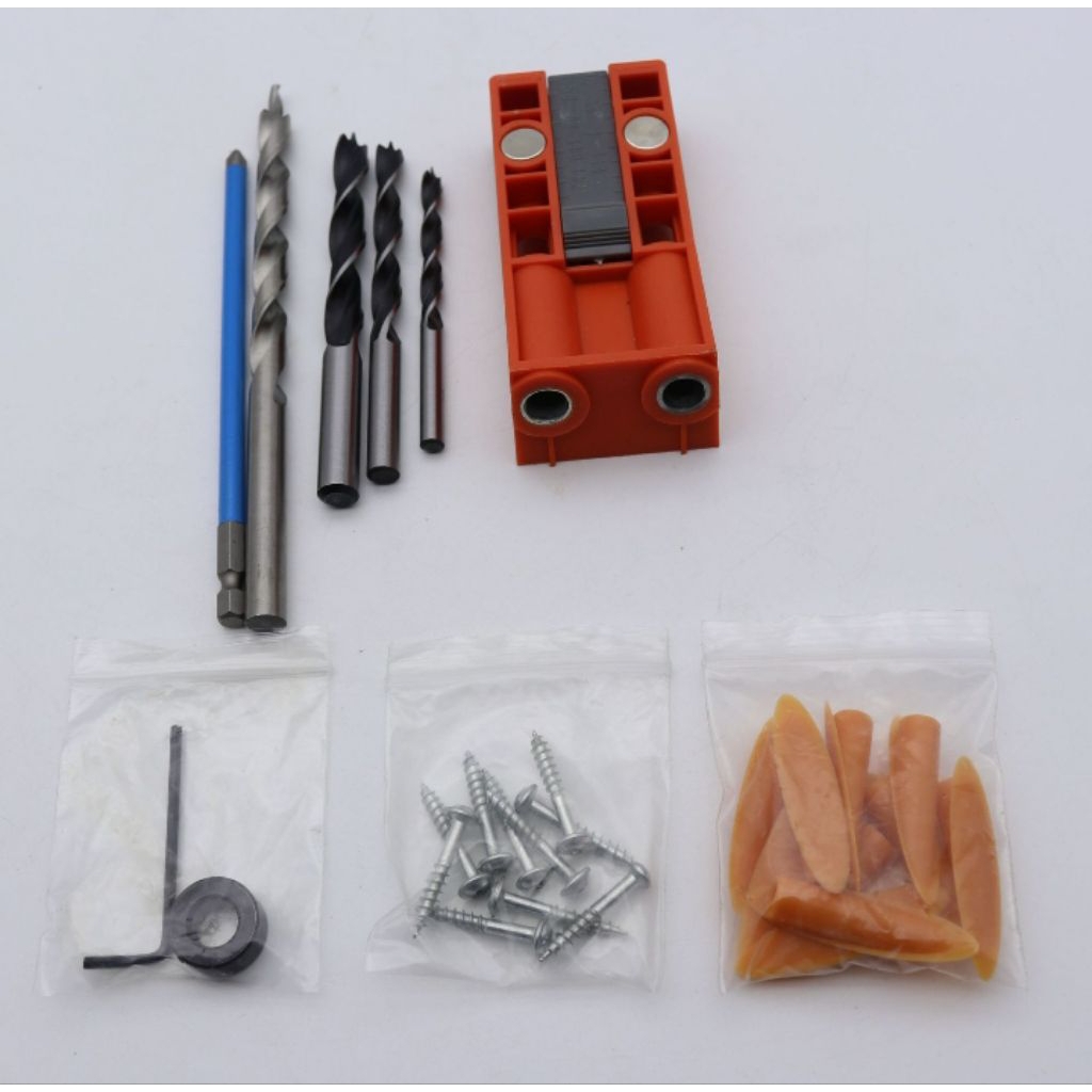 Set Jig Lubang Miring (Pocket Hole Jig Kit) untuk Pertukangan Kayu