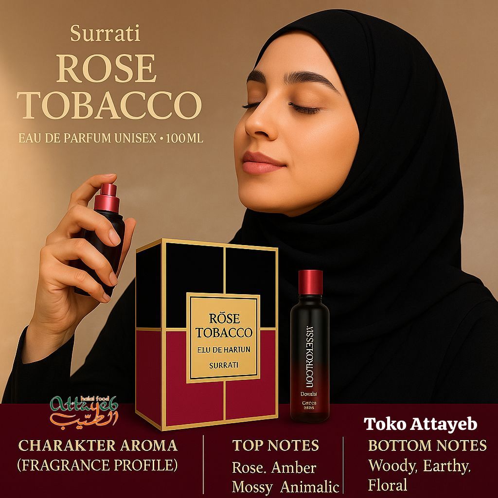 Parfum Surrati Rose Tobacco Unisex 100ml Spray Eau De Parfume Aroma Kuat Tahan Lama Lyhee Rose, Ambe