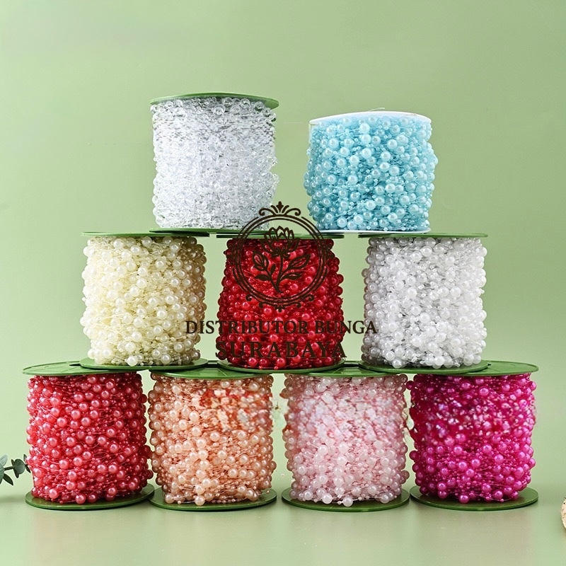 1 ROLL SEKITAR +-60METER RANTAI MUTIARA 8+3MM HIASAN RANTAI MUTIARA RENTENG HIASAN RAMBUT PEARLS BEA