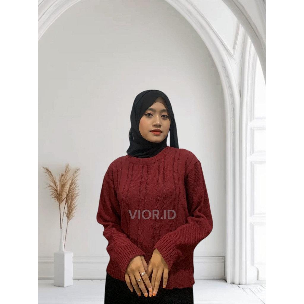 Hana Motif Cable Sweater Rajut Wanita Crop Baju Rajut Atasan Wanita Korean Style