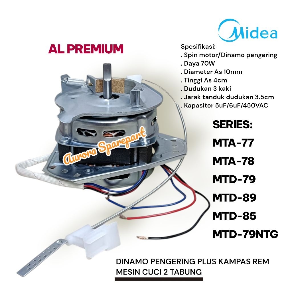 Dinamo pengering Midea plus Rem AL Premium MTA-77 MTA-78 MTD-79 MTD-89 MTD-85 MTD-79NTG