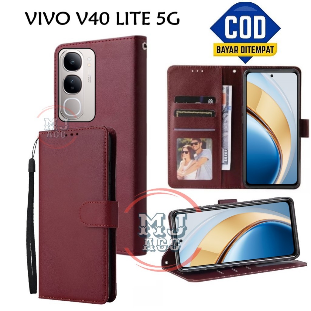 FlipCase Vivo V40 Lite 5G Leather Case Wallet Premium Casing Dompet Hp Cover Ponsel