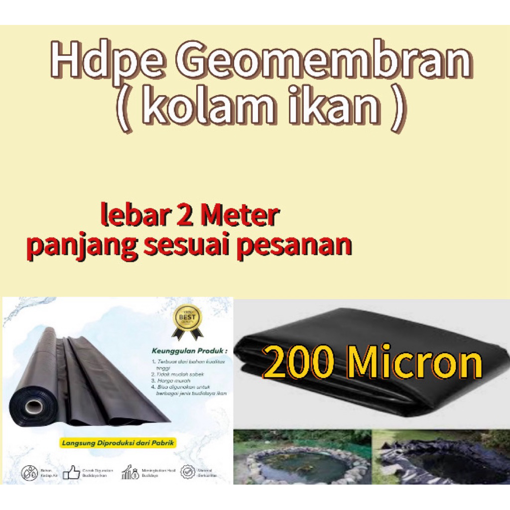 geomembran HDPE Lebar 2 meter tebal 200 micron ( Terpal Tambak & kolam ikan )