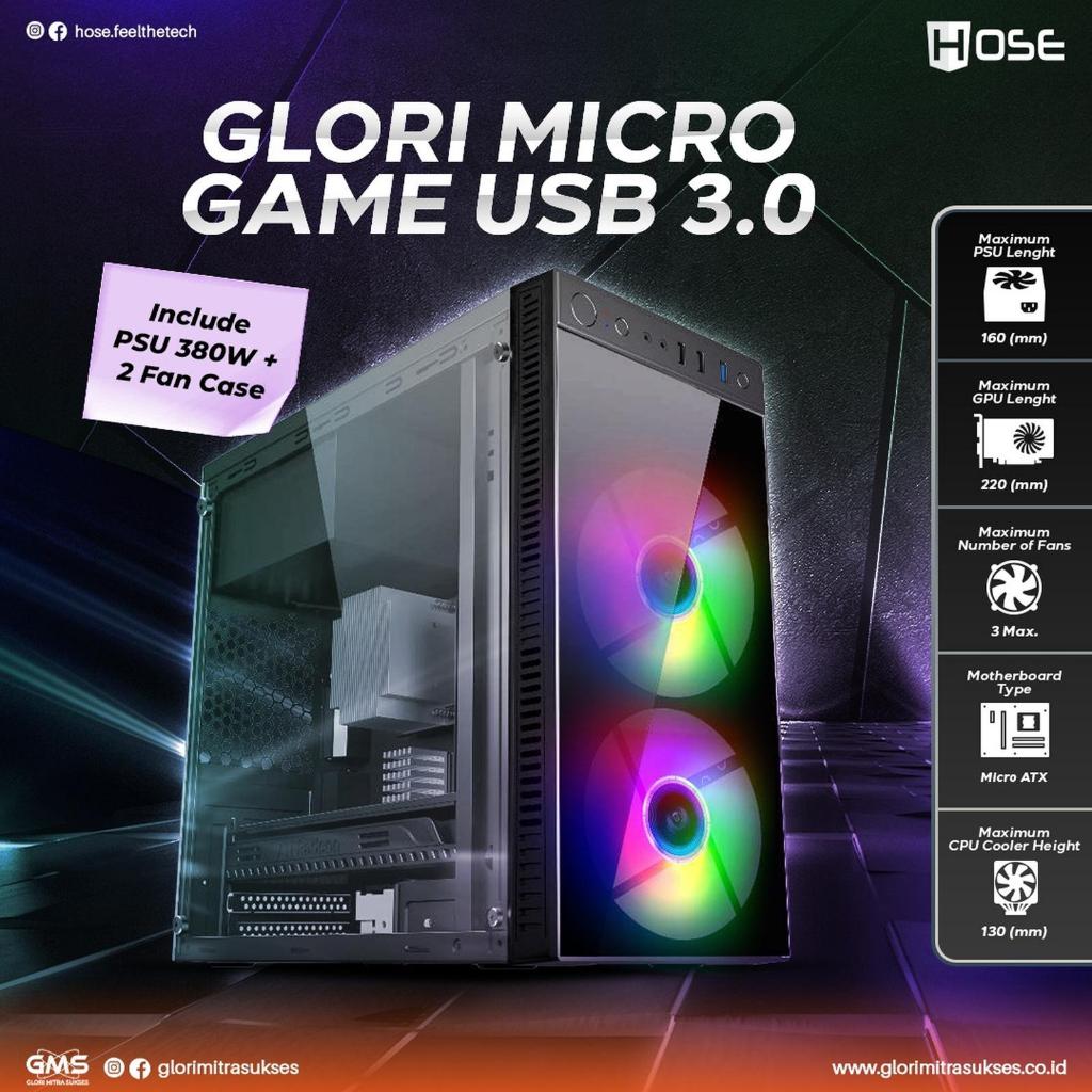CASING CASE GAMING HOSE GLORI GAME MICRO + PSU 380 WATT BLACK - ercomp2