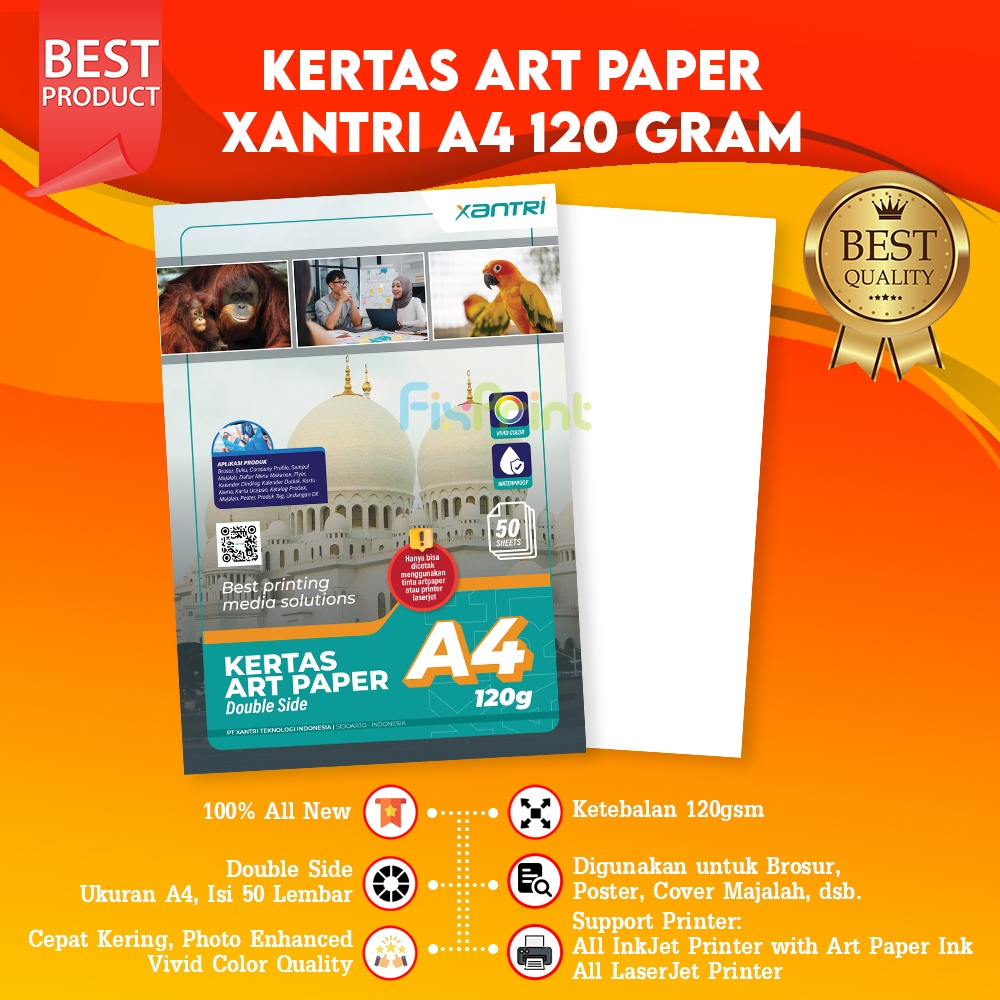 Kertas Art Paper Xantri Double Side A4 120gsm isi 50Lmbr, Kertas Art Paper Printer A5 Kertas Art Kar