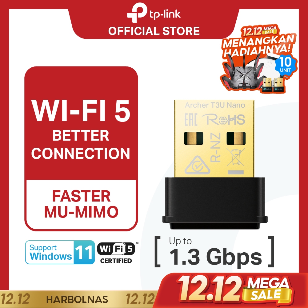 TP-Link Archer T3U Nano | AC1300 WiFi Adapter | Wireless Dual Band | Dongle | USB Adapter | WPA3