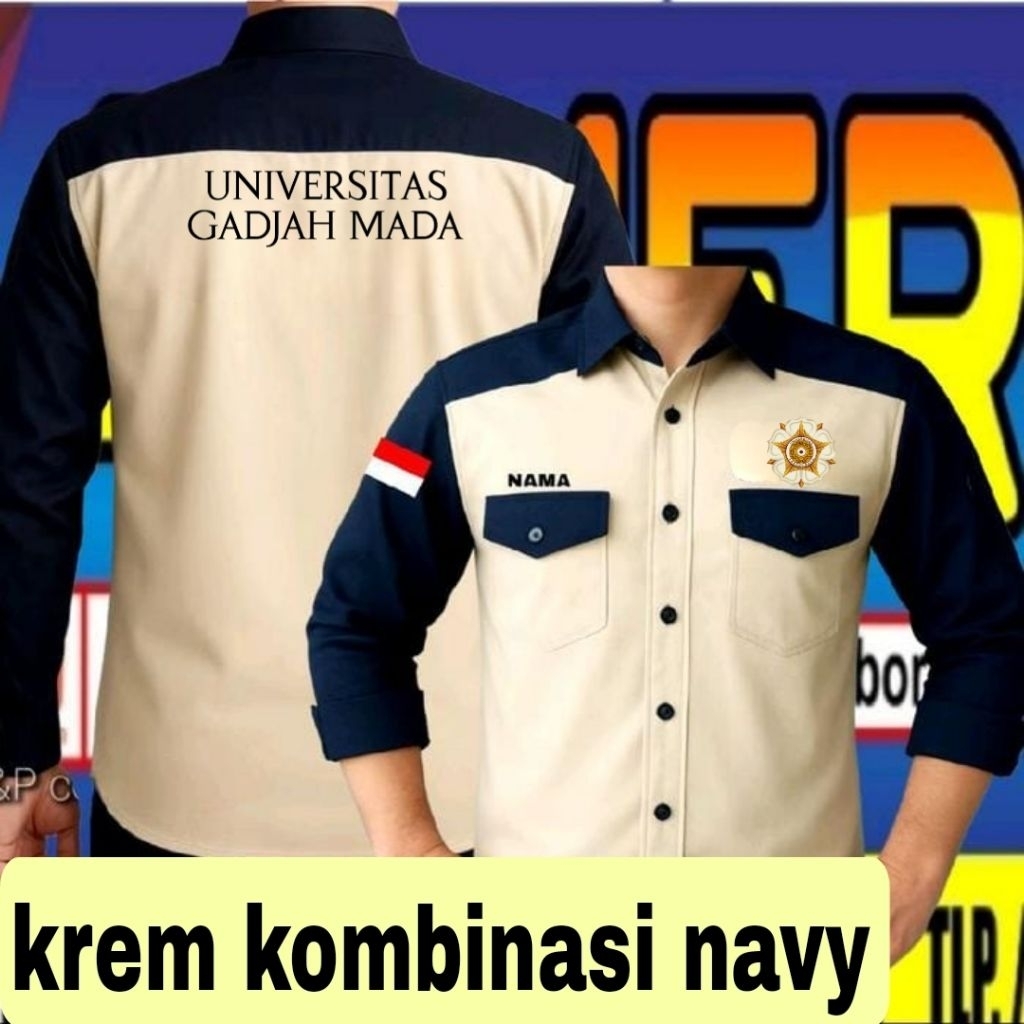krem kombinasi navy bordir kemeja UGM baju UGM seragam UGM Pdh UGM Pdl UGM kemeja universitas gadjah