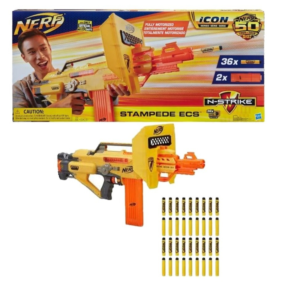 Hasbro Nerf N-Strike STAMPEDE ECS 18 Blaster w/ Shield, Bipod, 18 Dart Clip