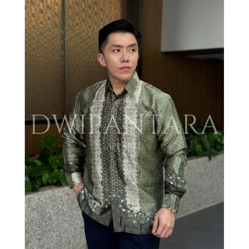 Batik Sumohai Hijau, Batik Pria Premium, Lengan Panjang, Satin Furing