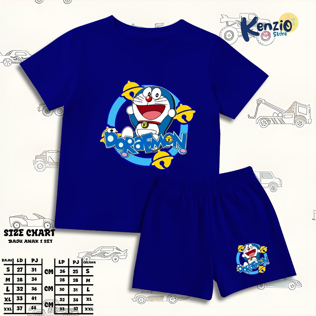 Baju Main Setelan Doraemon Anak Laki Laki - Kaos Distro Karakter Doraemon