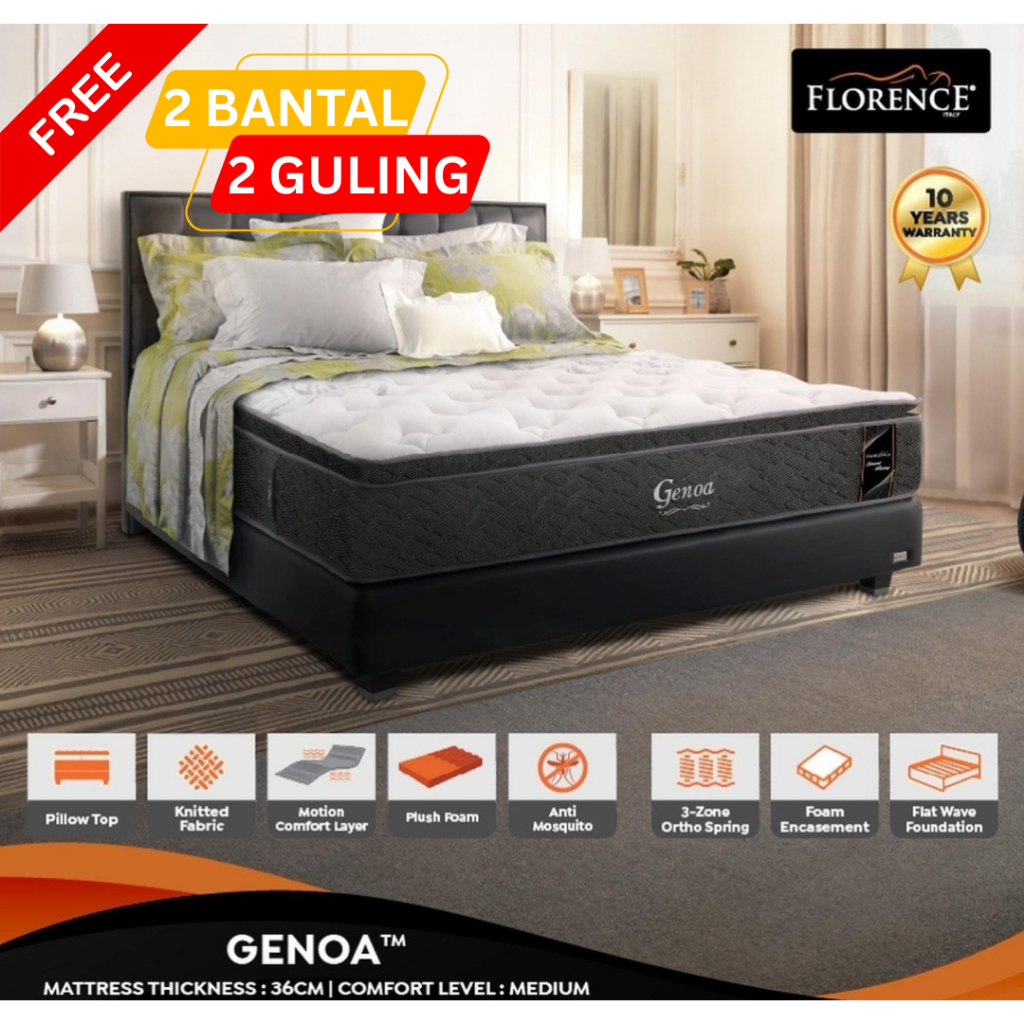 [READY STOCK] FREE SELIMUT  MATRAS SPRINGBED FLORENCE GENOA 180 X 200 X 36 CM | KASUR SPRINGBED FLOR