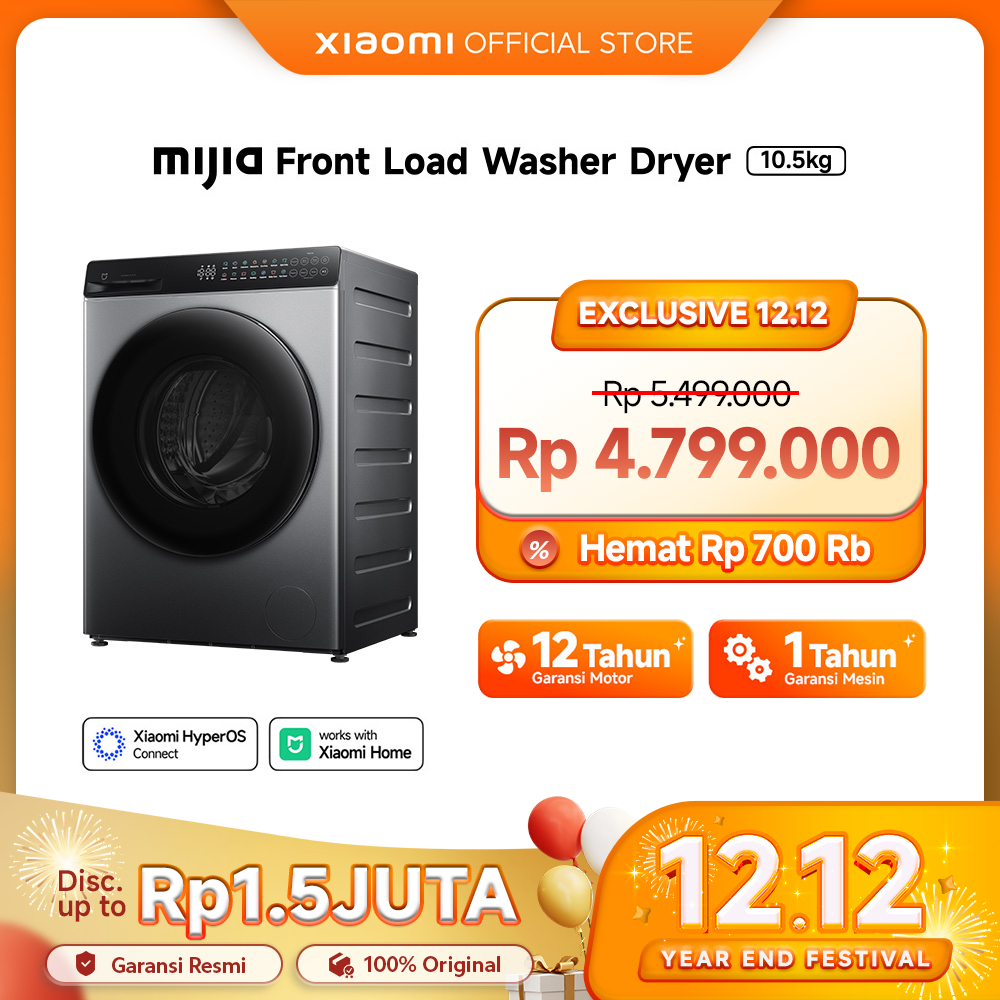 [Unit Only] Xiaomi Mijia Mesin Cuci Front Load Washer Dryer 10.5kg | Steam Wash | Direct Drive Motor