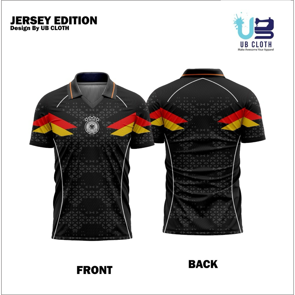 Baju Jersey Jerman Hitam Germany Fantasy Nyaman Keren Bahan Dryfit Berkerah