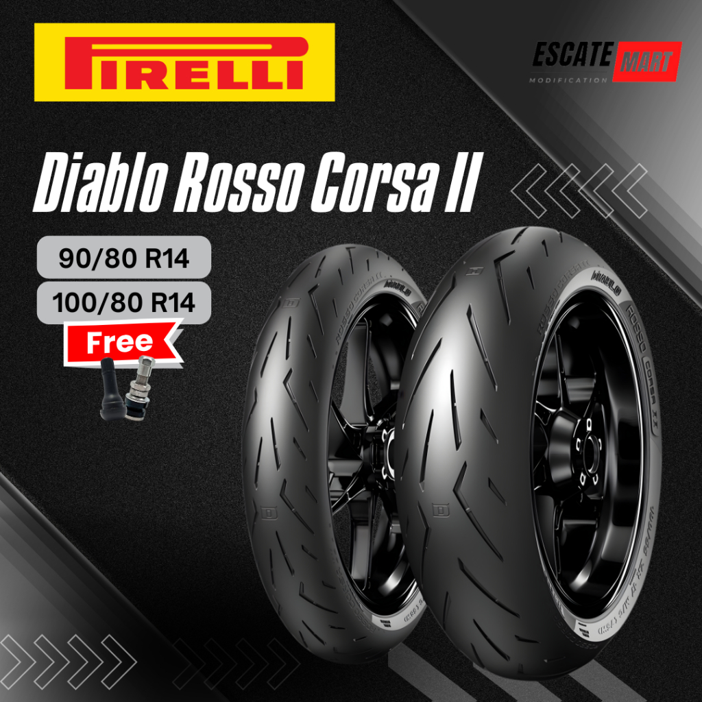 {Soft Compound} Pirelli Diablo Rosso Corsa II 90/80 100/80-14 Tubeless - Ban Motor Soft Compound Pir