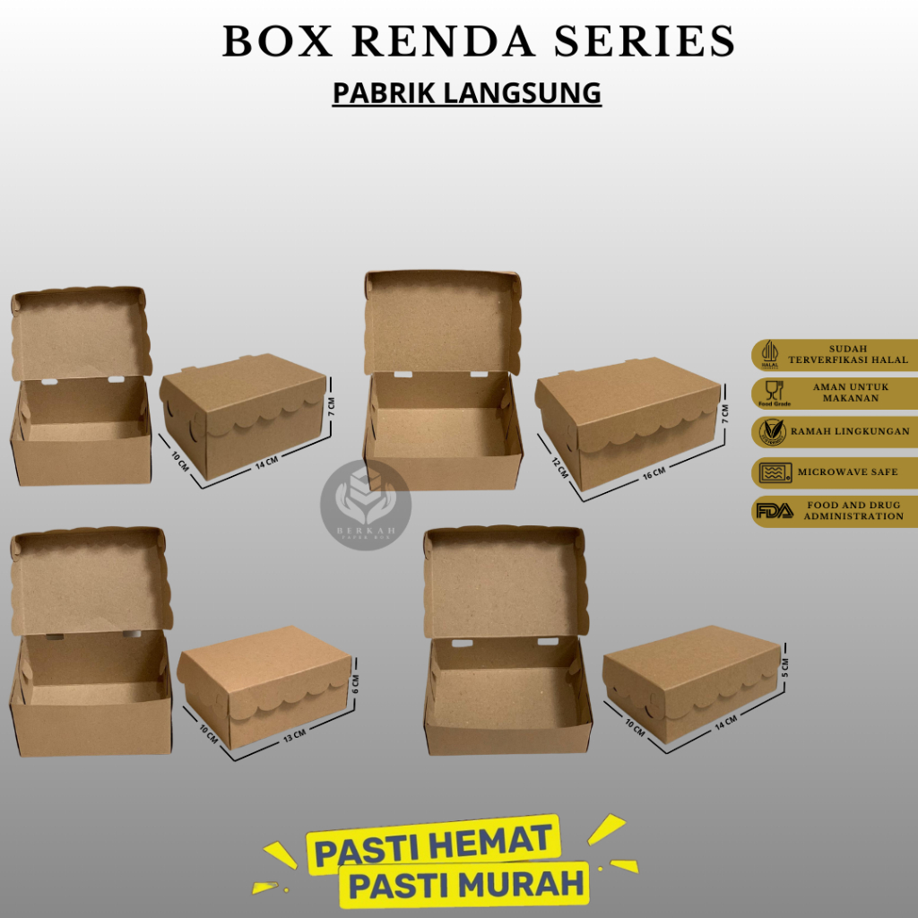 Dus Snack Renda 13x10 14x10x7 14x10x5 16x12 / Snack Box Bahan 200 Gsm / Dus Kue Roti Makanan / Snack