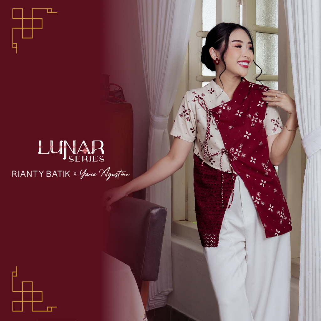 Rianty Batik Premium Wanita Lunar Years x Yovie Agustina Atasan Blouse Cheongsam Merah Areeya Maroon