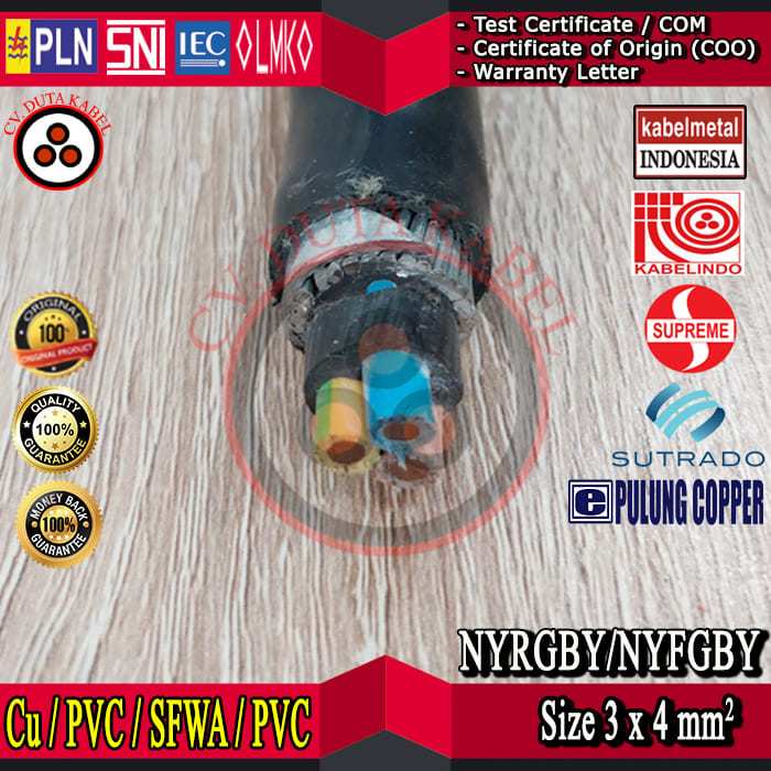 Kabel NYRGBY/NYFGBY 3x4 mm2 MERK KABELMETAL (KMI)/SUPREME/KABELINDO/SUTRADO/PULUNG/3x4 mm2