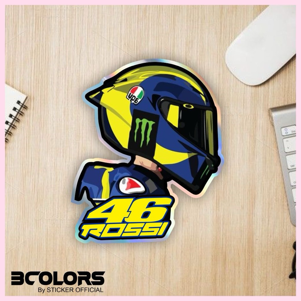 rossi, stiker 46, stiker rossi bertestur timbul, stiker hologram, stiker hp, motor, mobil