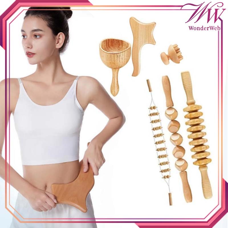 1set/6pcs Alat Pemijat Kayu Pembentukan Tubuh Alat Pijat Terapi Dari Kayu Multifungsi Pijetan Kayu