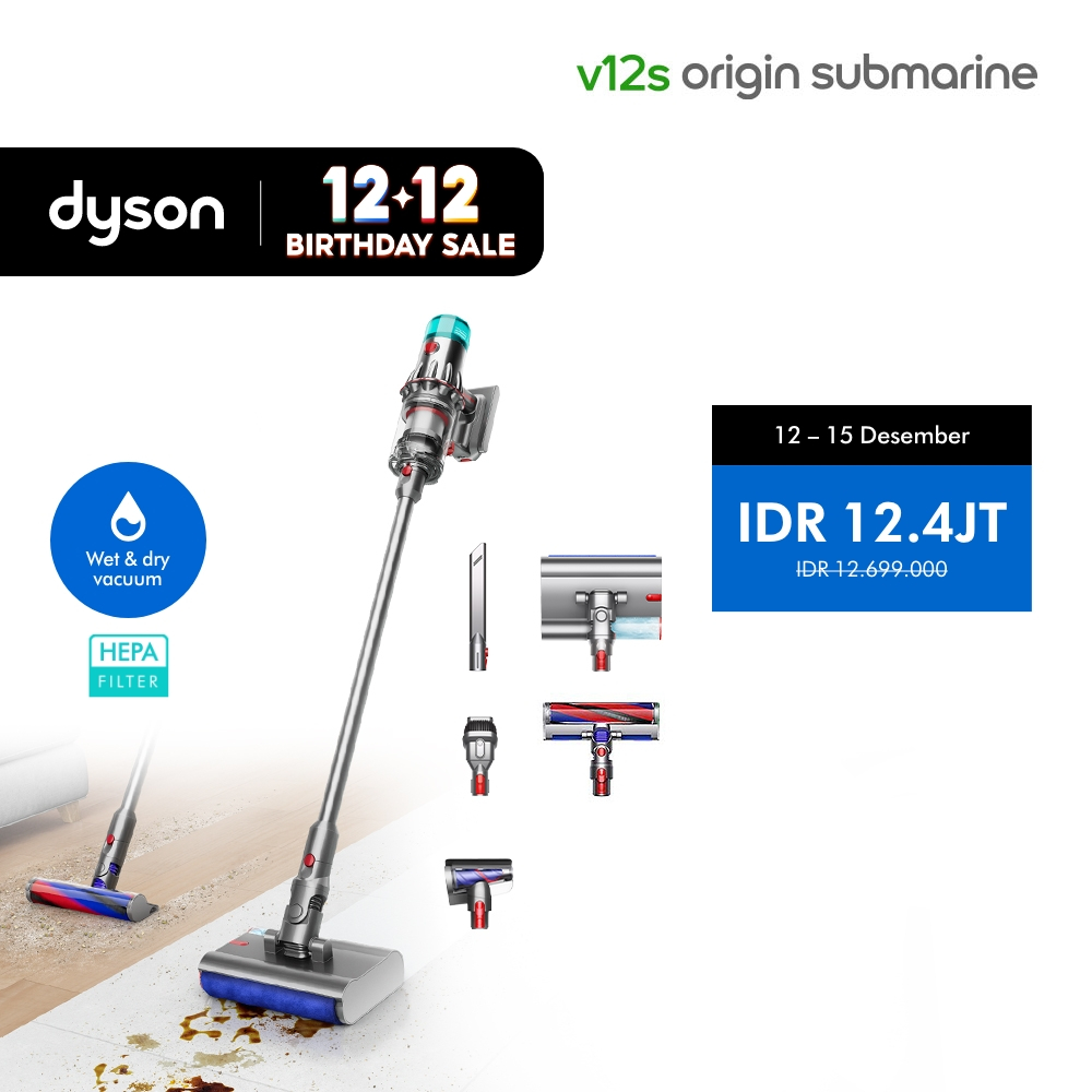 Dyson V12 s Origin Submarine ™ HEPA Wet & Dry Vacuum Cleaner - Penyedot Debu Kering dan Basah | Daya