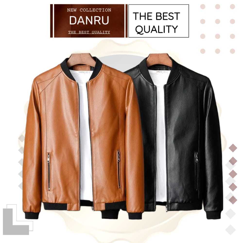 Jaket Bomber Kulit Asli Pria – Premium Leather Jacket Tan & Hitam