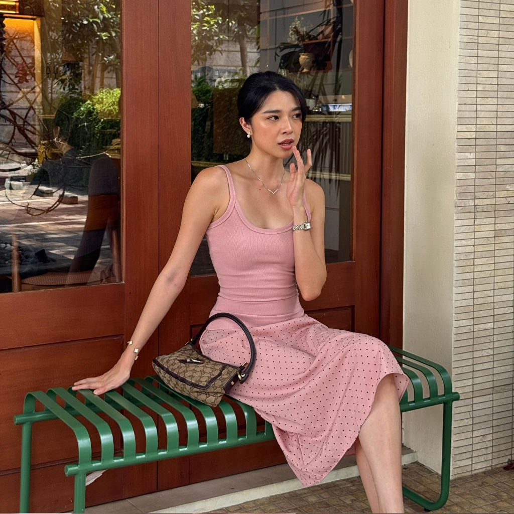 CLASSY Kimberly Polka Midi Skirt | Rok Midi Selutut Wanita Motif Polkadot - Y2k Skirt Kekinian