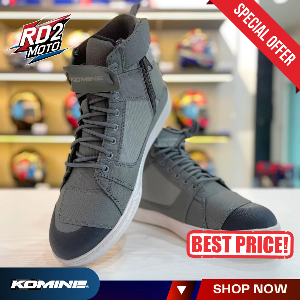 Komine Shoes BK-101 Gray Waterproof Riding Sneakers - Sepatu Komine Riding Motoran Abu-abu Pria Anti