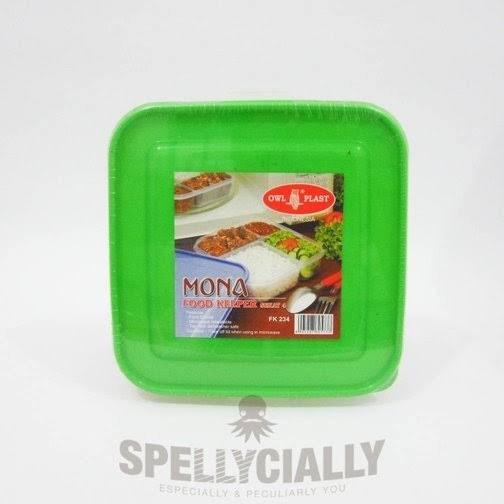 Mona Owl Lunch Box Kotak Makan Plastik Segi Sekat 4 Warna Biru Hijau Merah Tebal Murah Kuat Tahan Pa
