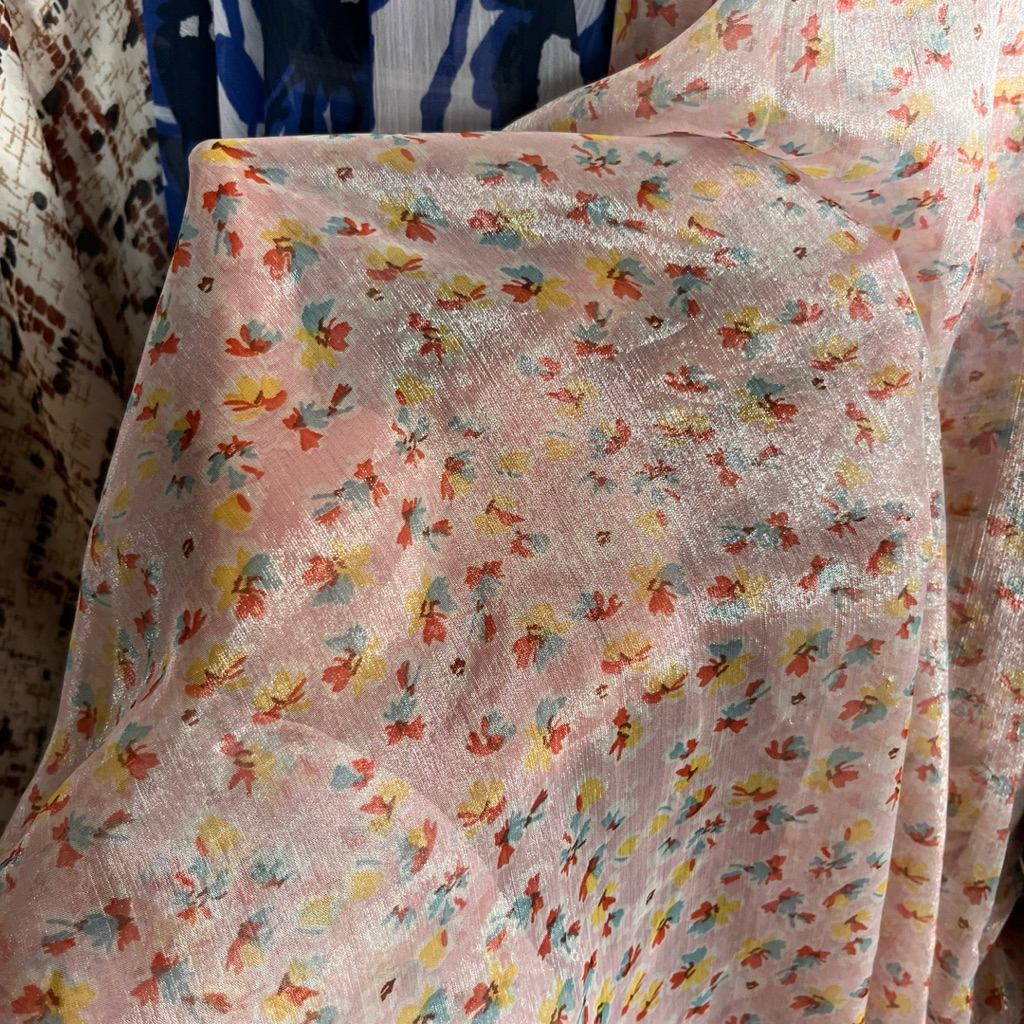 kain sifon salju motif bunga - kain sifon sutra motif