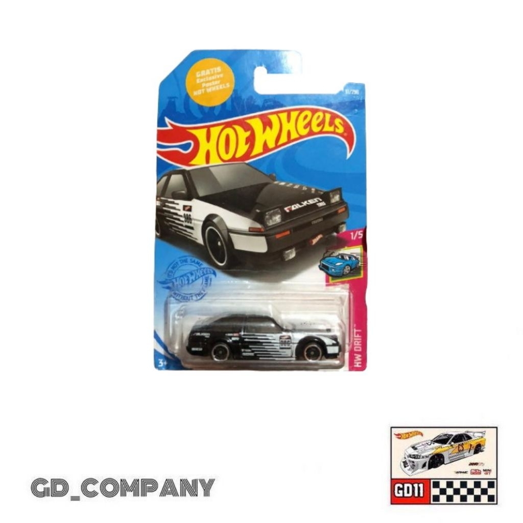 Hotwheels Toyota AE86 Sprinter Trueno Falken Hitam Putih (Free protektor)