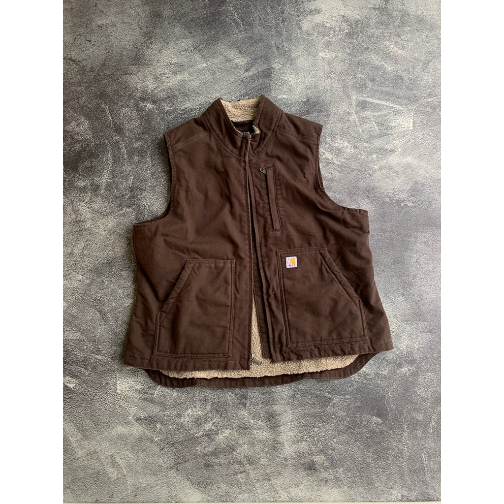 carhartt vest sherpa lined darkbrown