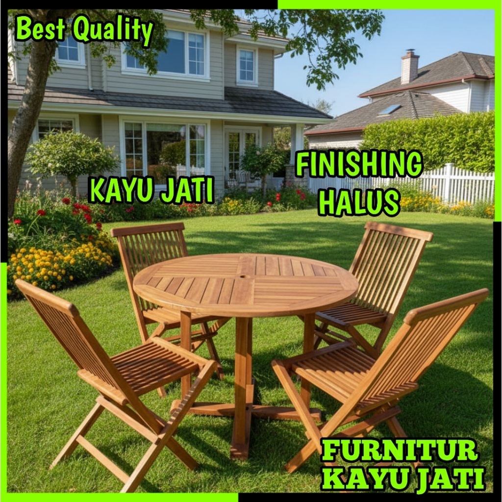 Meja Makan Cafe Minimalis Model Bulat Diameter 120cm Bahan Kayu Jati Jepara