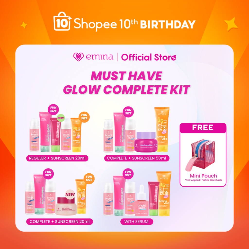 [MUST HAVE] GLOW COMPLETE KIT EMINA BRIGHT STUFF ISI 5 (Micellar Water, Face Wash, Toner, Serum, Moi