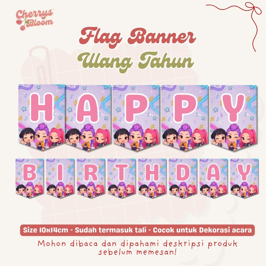 Bunting Flag Demon Hunter Theme hiasan dekorasi ulang tahun, khitanan, tasyakuran, baby shower Dekor