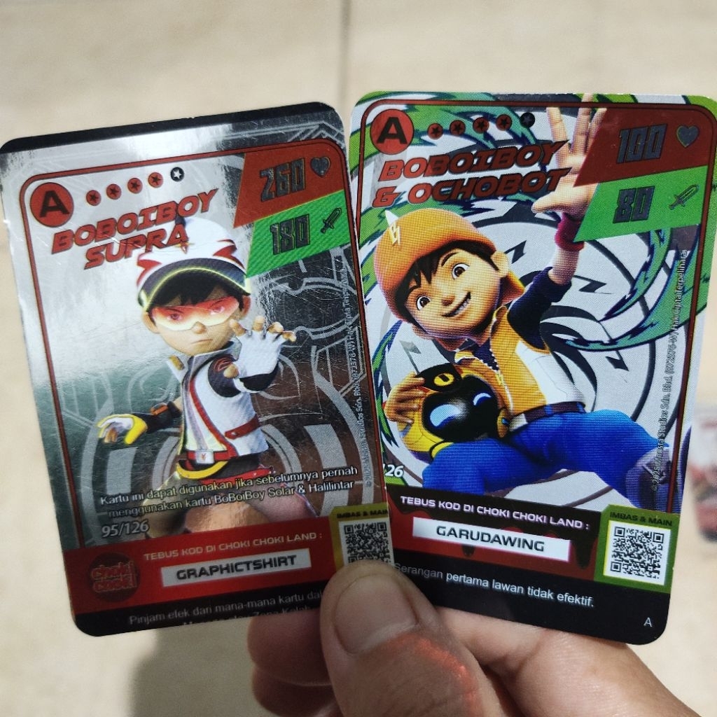 Kartu Choki Choki Hologram Silver Boboiboy Galaxy Supra & Ochobot Bundling