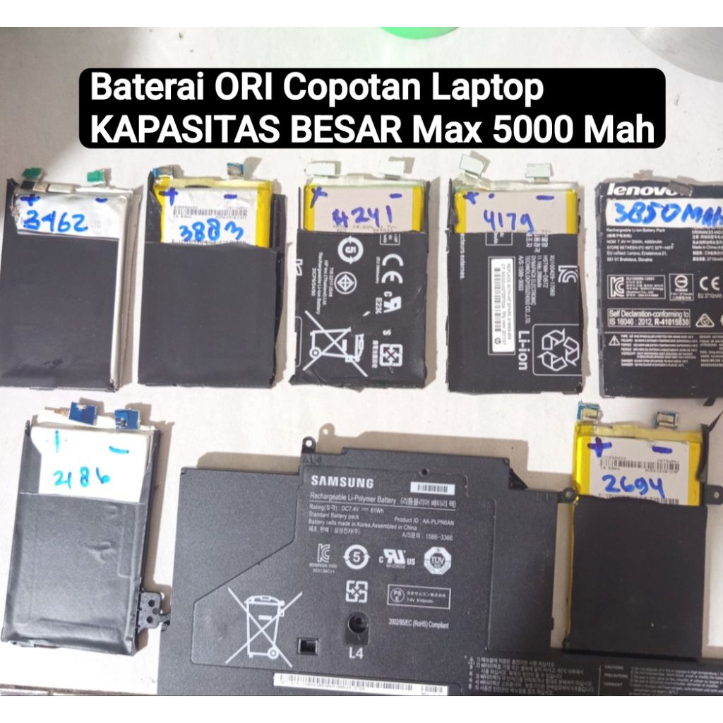 Baterai  Polymer Lithium 4.2volt Kapasitas  Besar 5000Mah ORI Copotan Laptop bisa untuk Baterai Spea